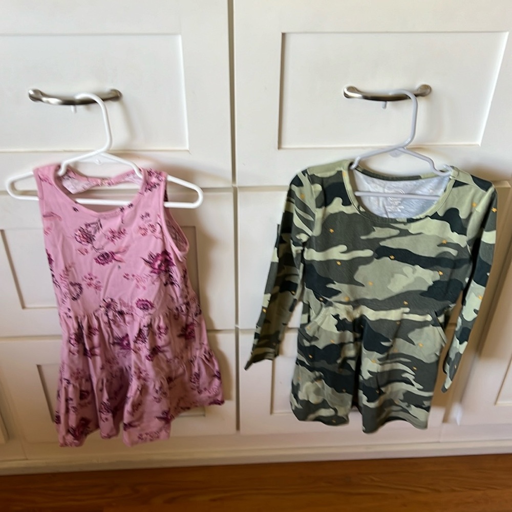 Pink Bixby dress for girl XS(4-5) & green camo Wonder Nation for girl XS(4-5)